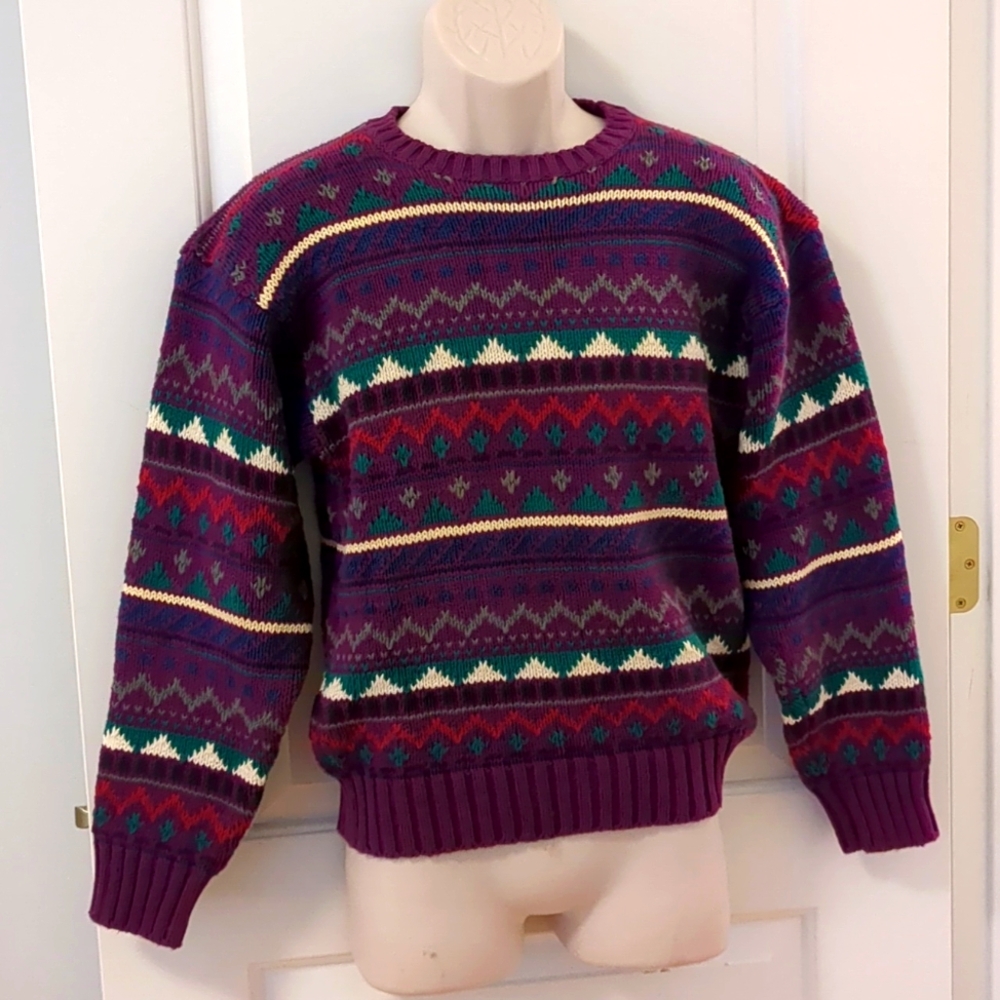 Patterned Crewneck Sweater in Plum